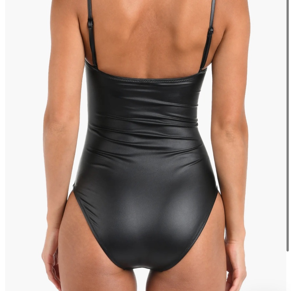 NWT L'AGENCE Aubrey Ruched Faux Leather One-Piece Swimsuit - Picture 6 of 9